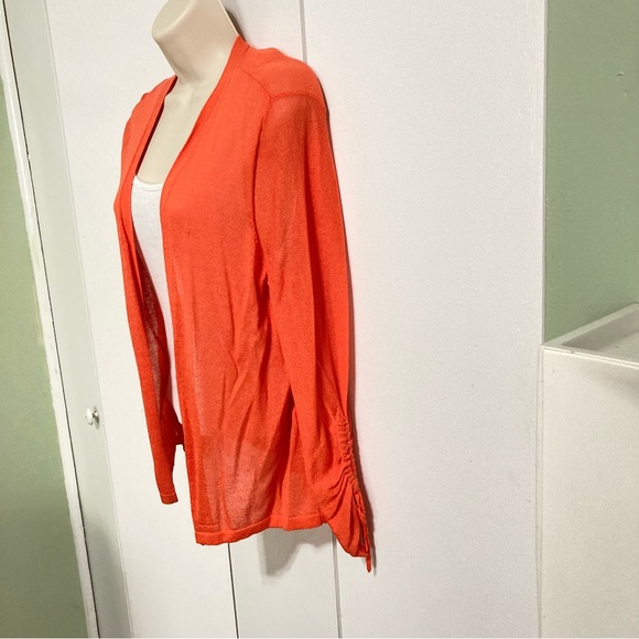 Chicos Light Knit Orange Ruched Cardigan Sweater Chicos 1 Women Medium 8 - Picture 4 of 16